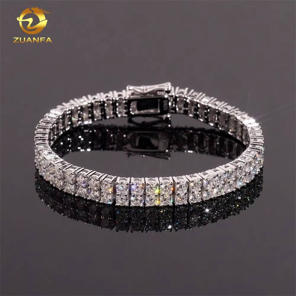 Luxury 2Rows 3mm Diamond Bracelet Hip Hop Jewelry Unisex VVS Moissanite Iced Out 925 Silver Tennis Bracelet Pass Diamond Tester