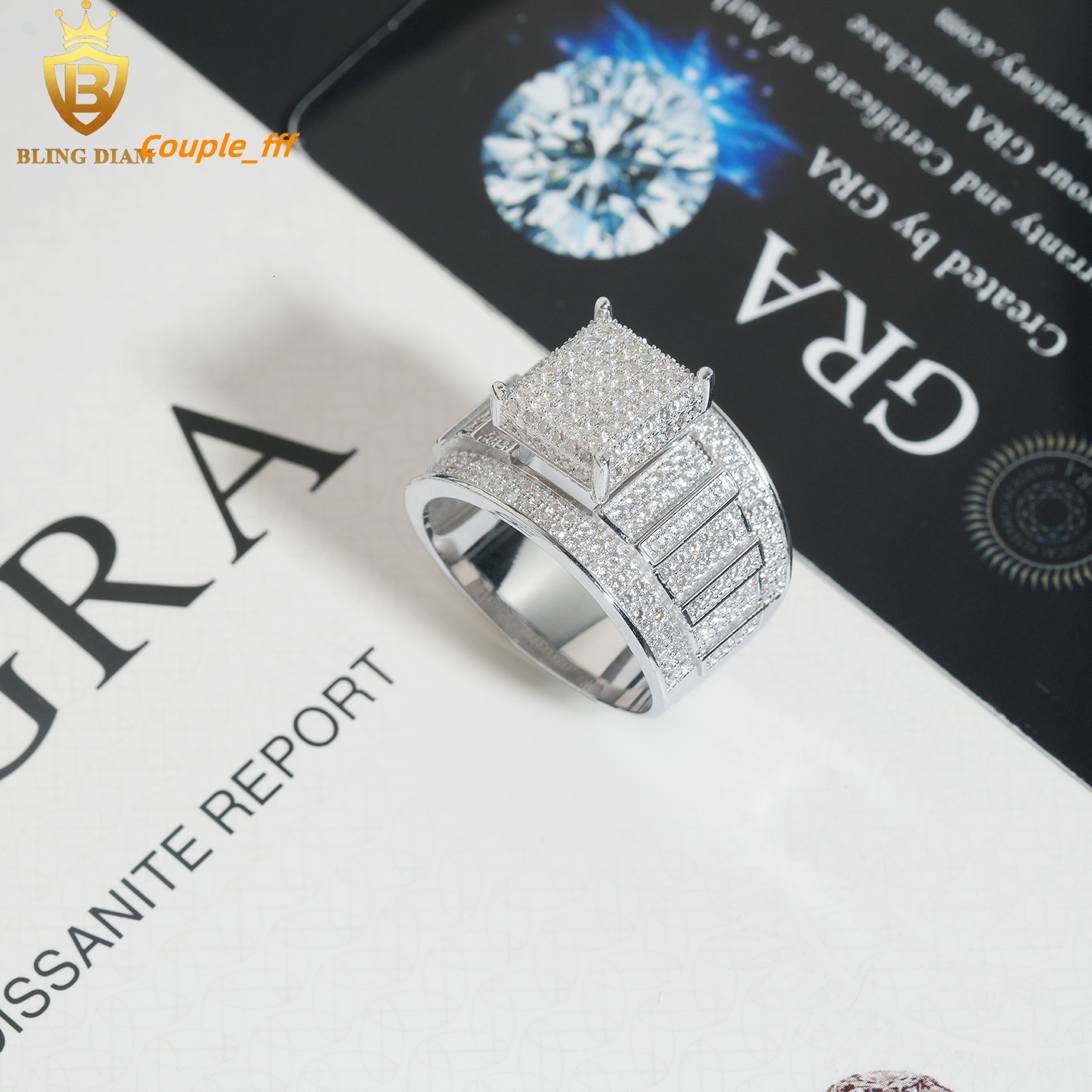 48 Hour Shipping Hip Hop Jewelry 925 Sterling Silver Ice Out Vvs Moissanite Fully Diamond for Men Rings Gra Certificate