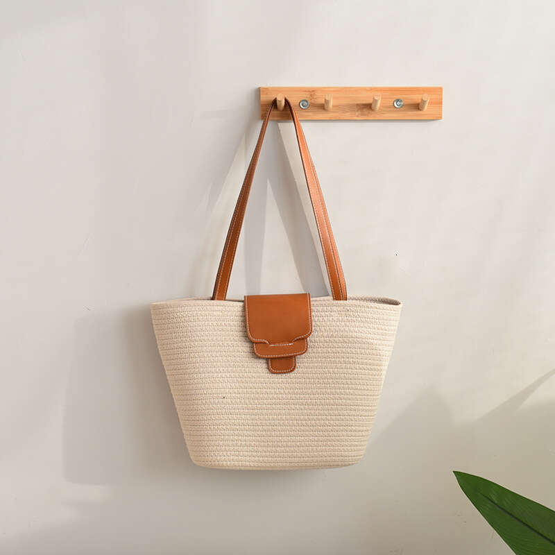 Ins Style Resort Beach Bag Nordic Large Capacity Cotton Thread Woven Beach Vacation Bag Student Simple And Versatile KQ