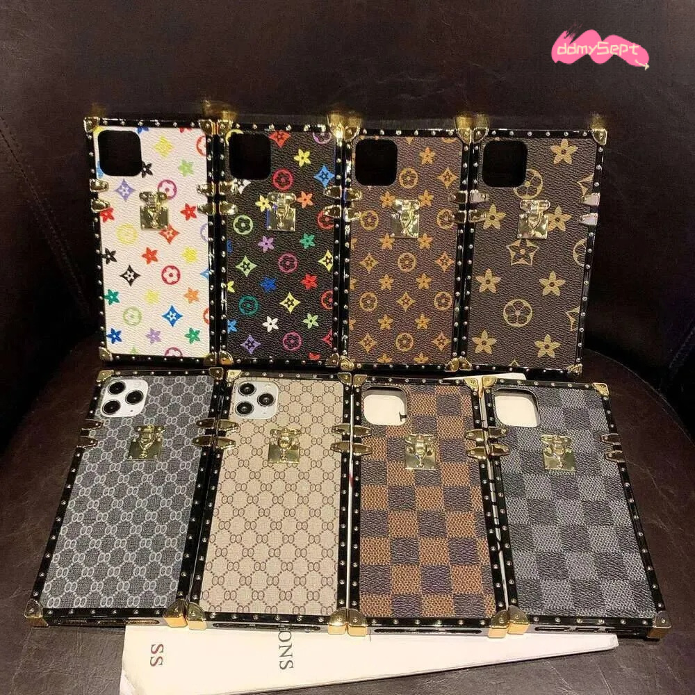 iPhone 15 Plaid Square Case - Protective Old Flower Checkerboard Cover for Apple 16 Pro Max ddmysept