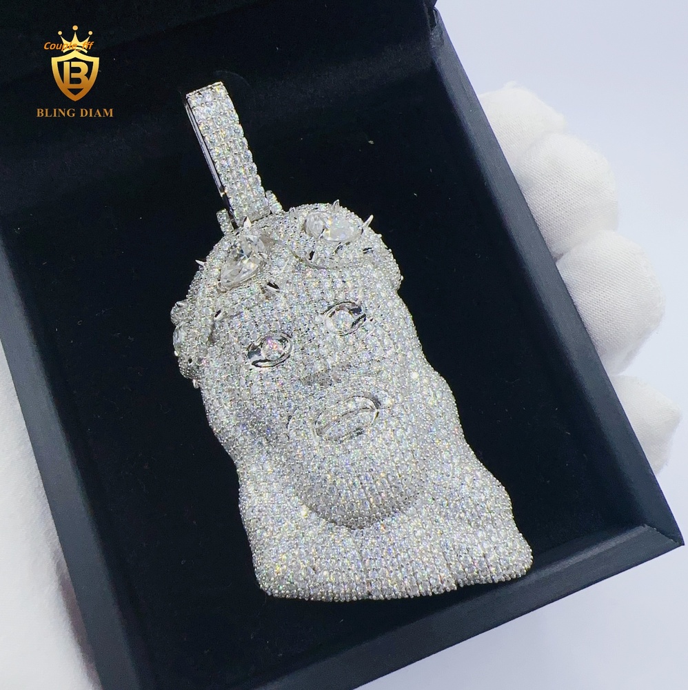 Custom 18K Gold Plated and White Gold 925 Sterling Silver VVS Moissanite Jesus Head Pendant