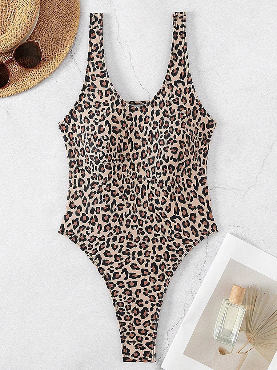 sexy leopard print backless womens thong swimsuit one-piece swimsuit womens Monokini high cut swimsuit 250420