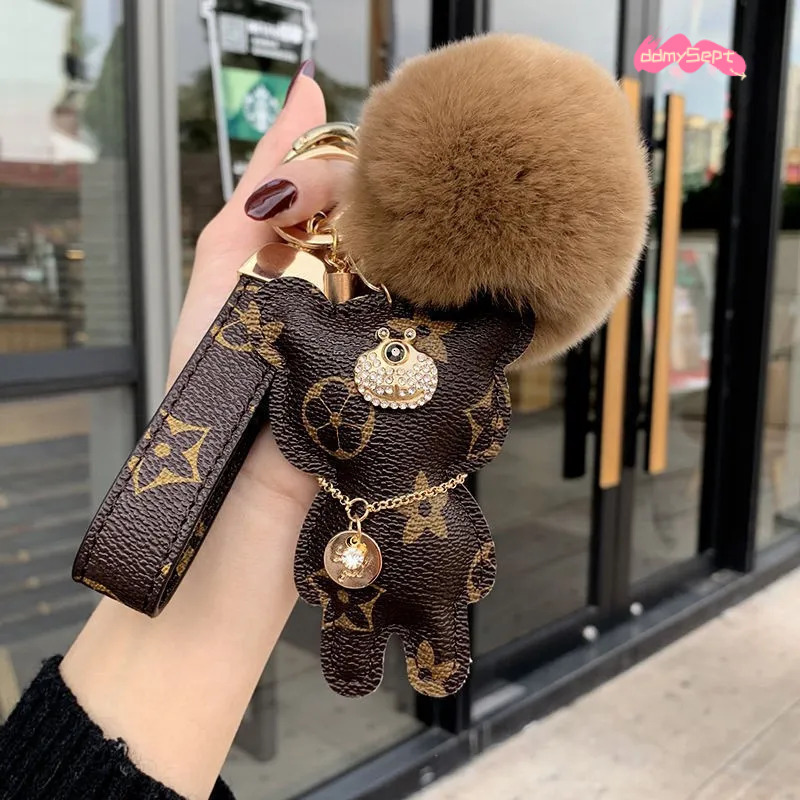 Leather Bear Charm Creative Factory Direct Wholesale Cross-Border Fashion Bag Car Keychain Small Gift ddmysept