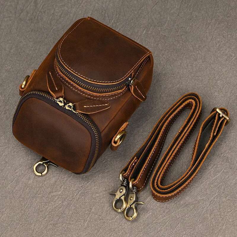 Vintage Leather Pack Men & Women Shoulder Fashion Multi-Pockets Waist Belt Bag For Travel Sports Hiking Cycling Running