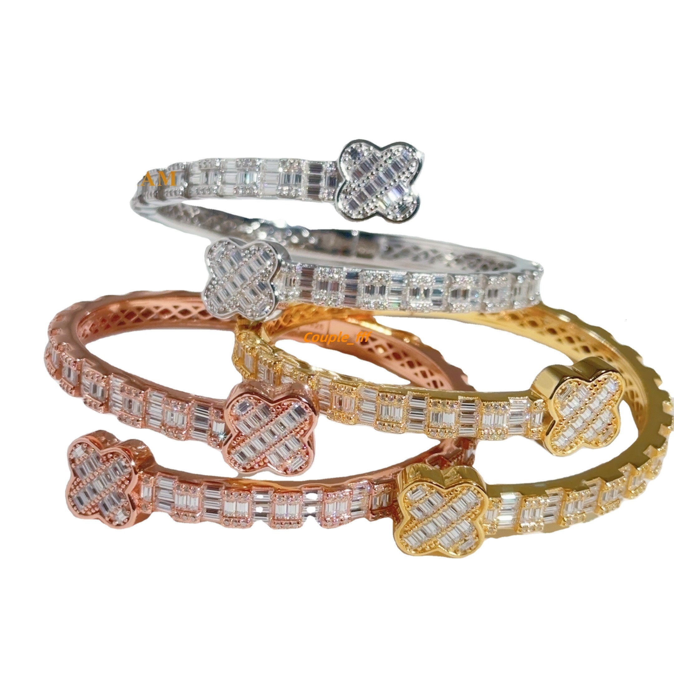 Fashion Iced Out Moissanite Bangle 925 Sterling Silver Hip Hop Jewelry Four Cleaf Diamond Bangle Pass Diamond Tester