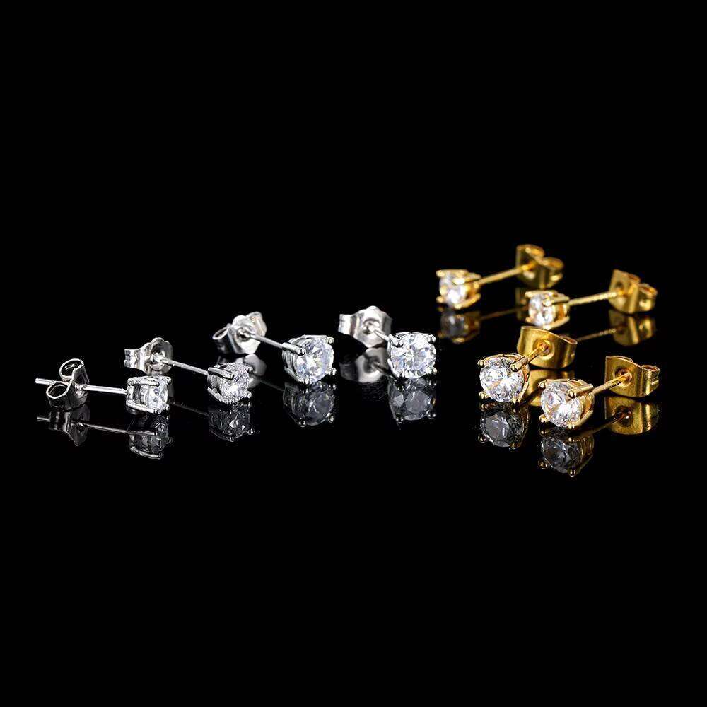 NUOYA Hip-Hop Style Single 3A Cubic Zirconia Gold-Plated Earrings High-Quality Unisex Party Fashion Accessories