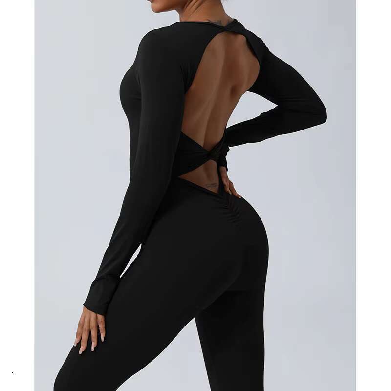 DHessentials Square Cut Collar Neck Slim Fit Black Long Sleeve With Thumb Hole Women Workout Yoga Jumpsuit