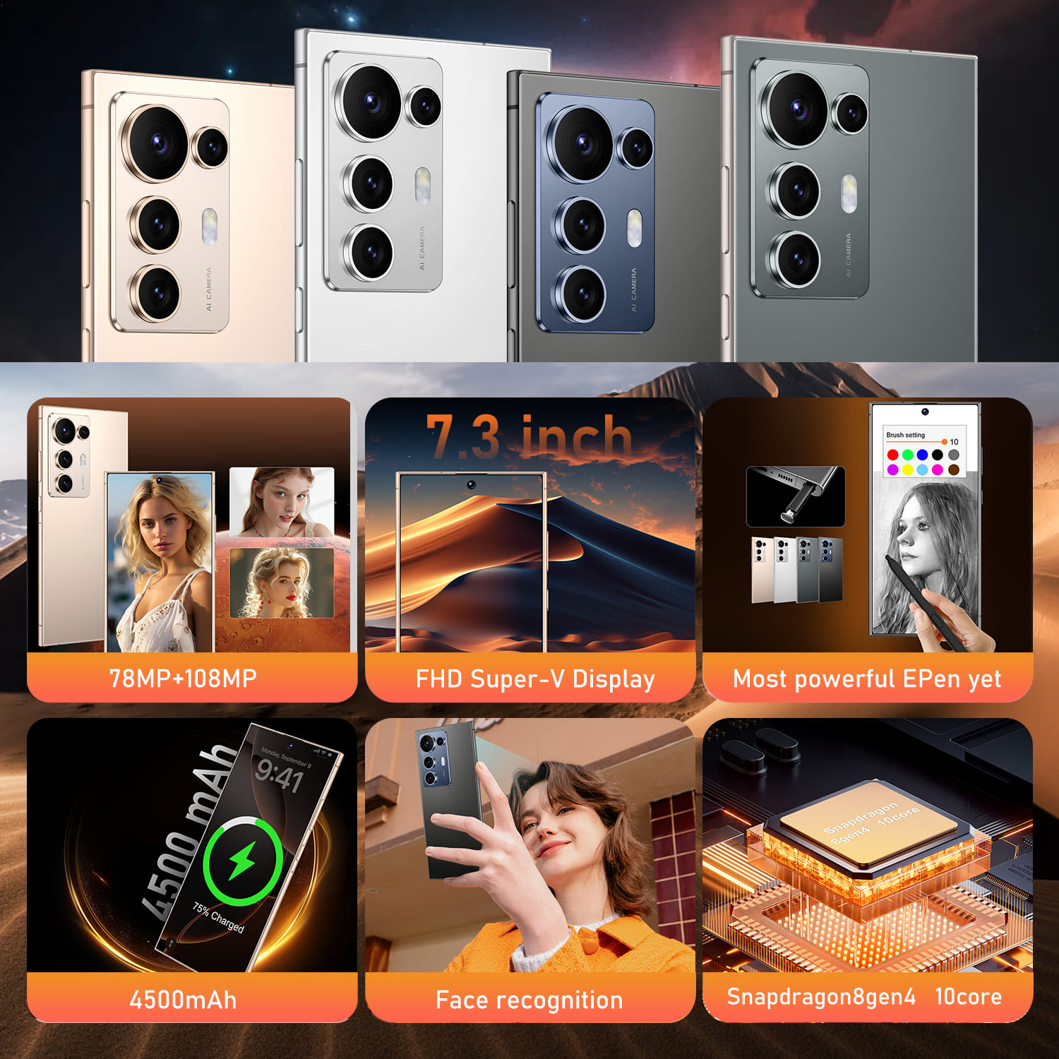 S25 Ultra 1TB Mobile Phone 7.3-inch HD Screen,Android 14 ,Snapdragon 8 Gen 4 CPU,16GB+1TB ,78MP+108MP Camera Pixels, 8000mAh Battery 5G Dual-Sim Card