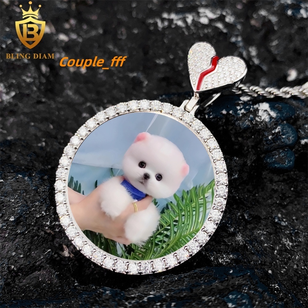 New Design Broken Heart Custom Photo Memory Pendant Bulk Vvs Moissanite 925 Sterling Silver Wholesale