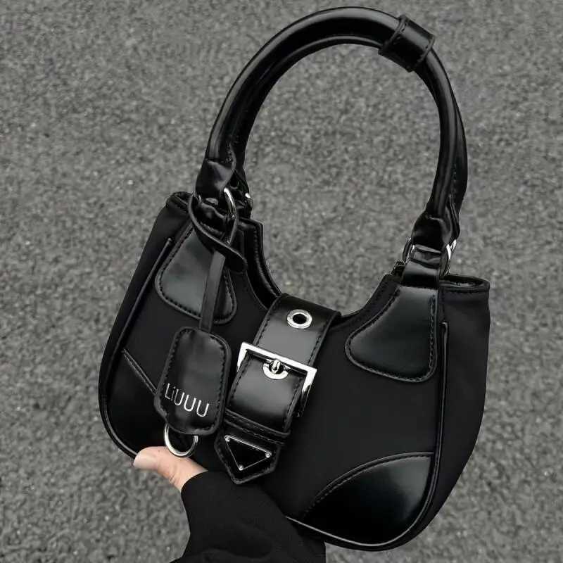 Fashion Hottie Shoulder Bag High Street Underarm Bag Casual Black PU Leather Clutch Wallet Y2K Motorcycle Womens HandbagXJ250422
