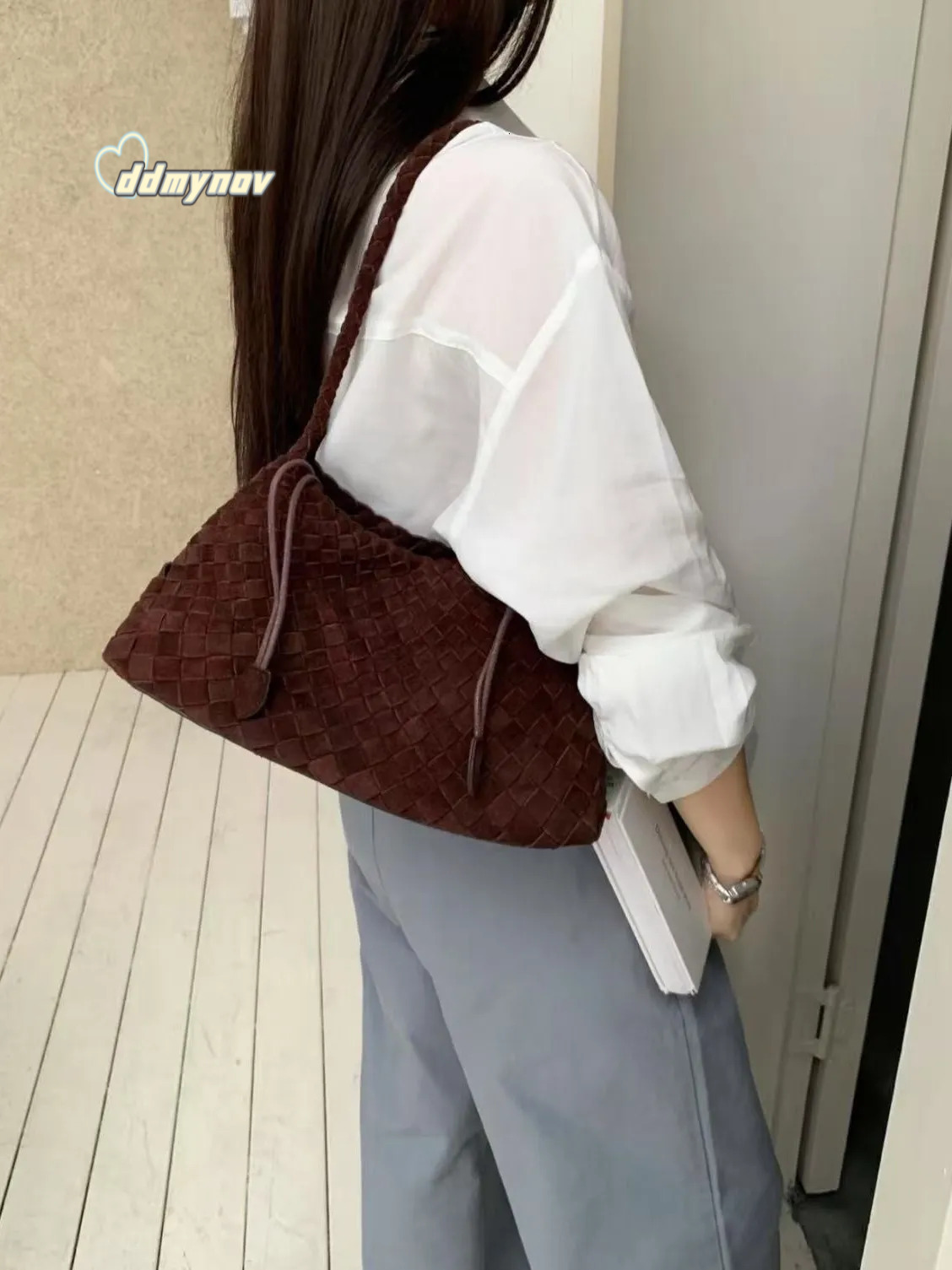 Designer woven top layer cowhide hot womens french basket handmade leather tote bag shoulder ddmynov