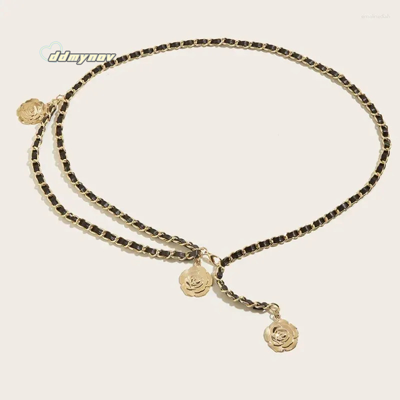 Chain Belts for Women Fashion Waist Belt with Metal Camellia, Versatile Dress Accessories ddmynov