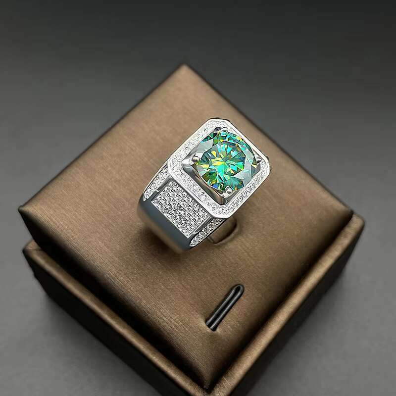Moissanite Men Ring Fine Jewelry Green Full Diamond S925 Silver Luxury White Romantic Gold Plated