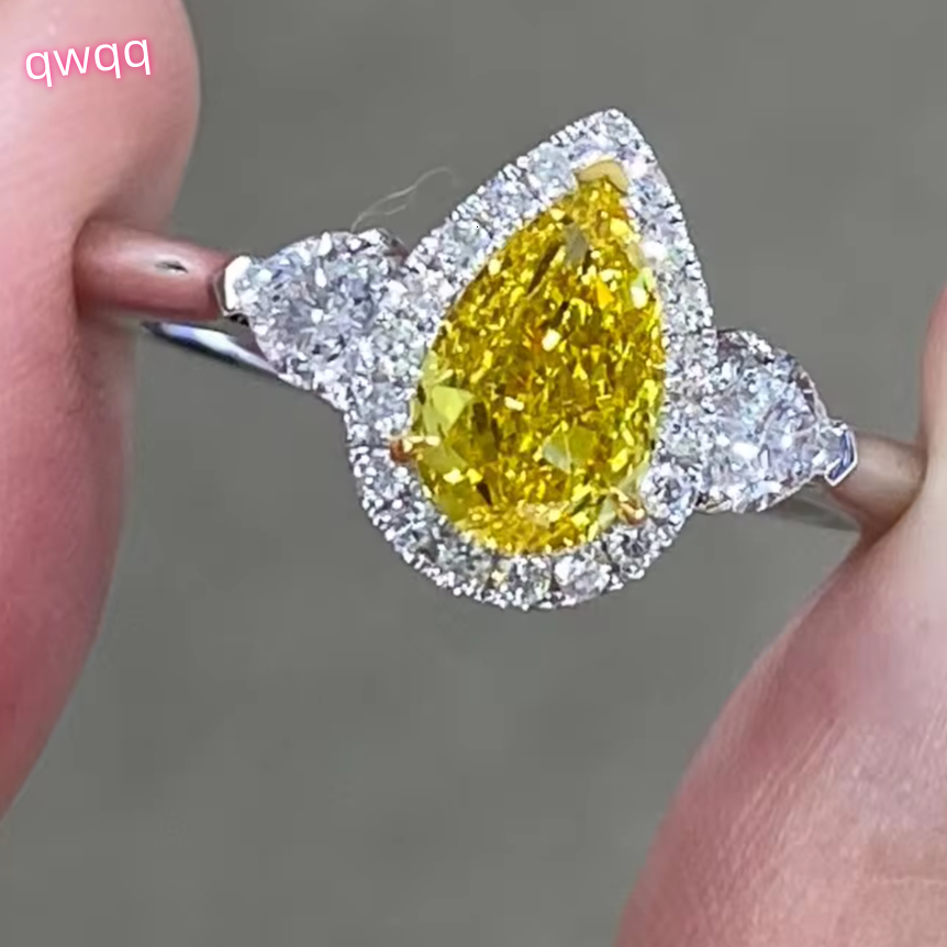 Fancy Yellow Diamond Pear Cut Lab-grown Diamond Ring