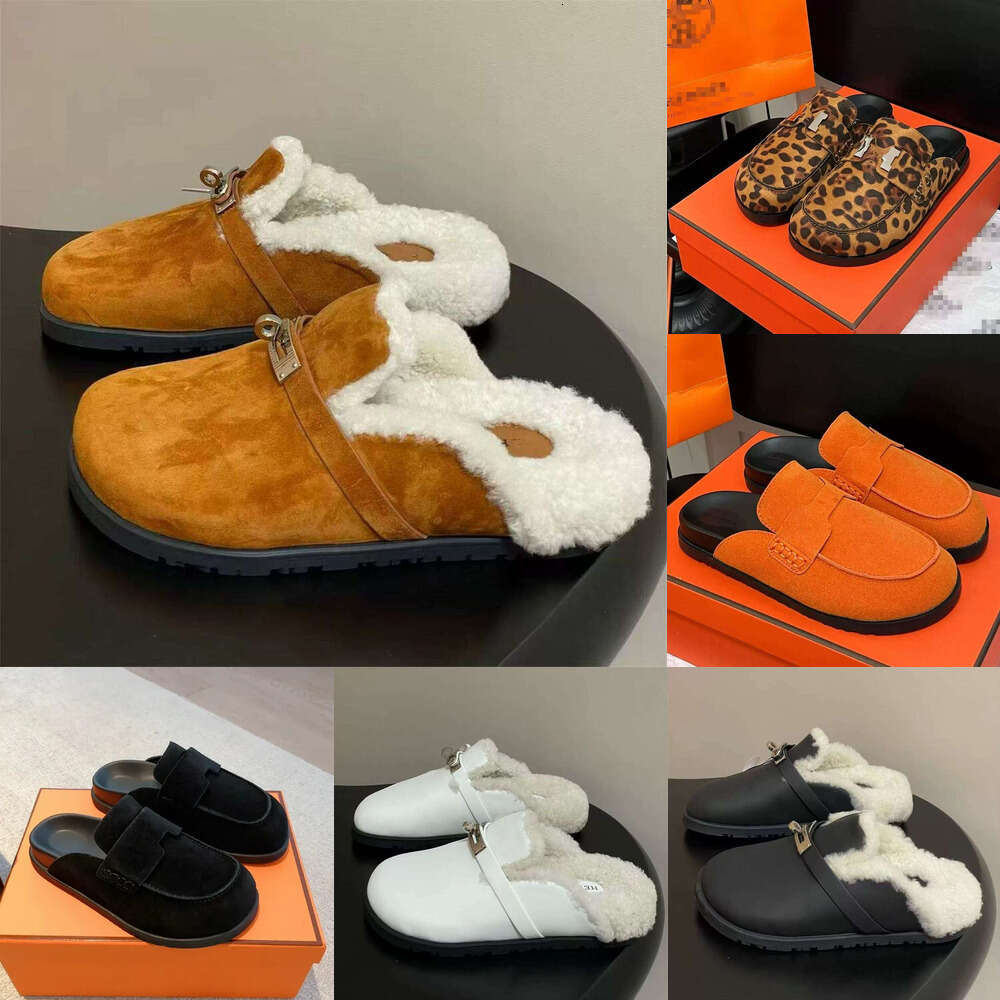 H slipper italian designer shoe Luxury Mule slippers clog suede calfskin woman men flat beige indoor slide beach sandals chamois casual boken jiuytwool slippers