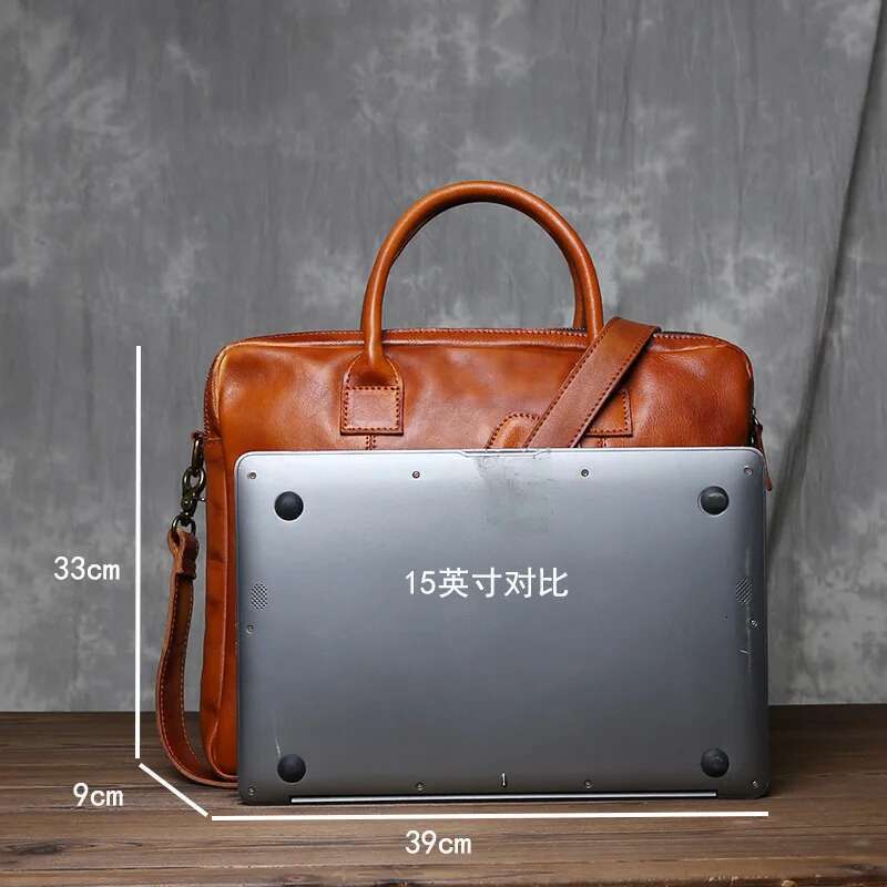 Pure Hand Rubbed Color Vegetable Tanned Head Layer Cowhide Men S Double Handbag Horizontal Genuine Leather Crossbody Briefcase Bag Bag
