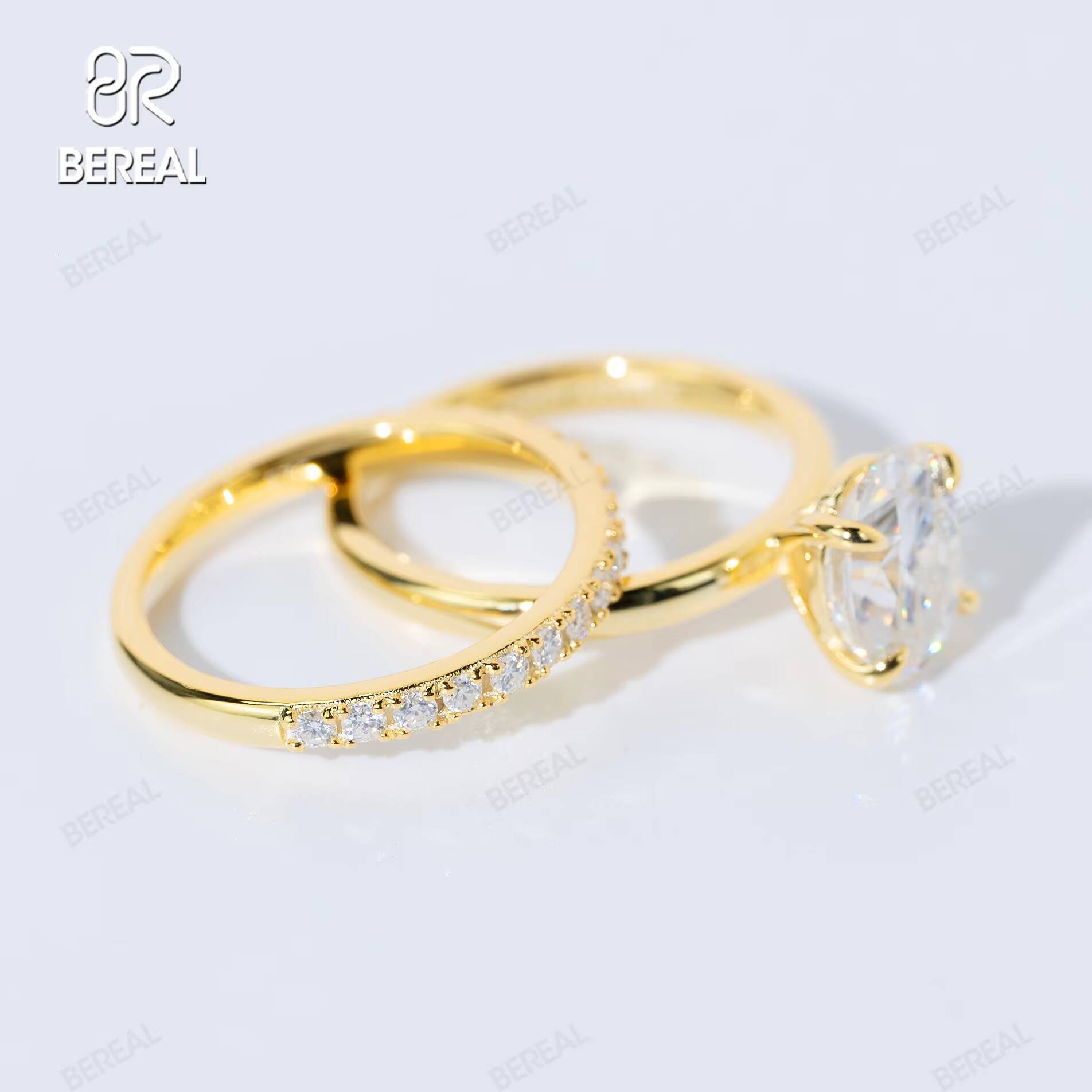 IGI Certified 228CT Vvs Lab Grown Diamond Wedding Rings Couple Set Hot Selling Yellow Gold 925 Silver Ring Women Jewelry
