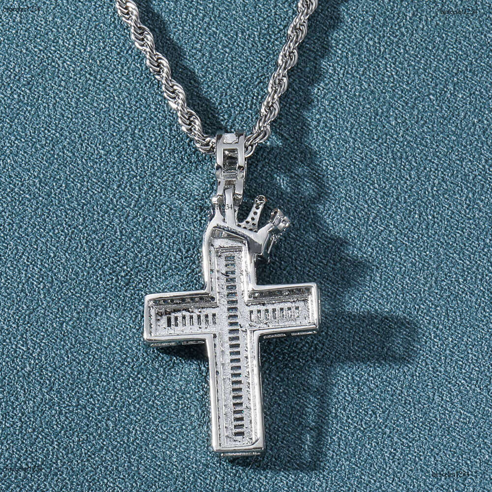 Luxury designer Crown Cross with real gold plated sterling silver set Ice out VVS Moissanite Hip Hop Men Women Necklace Pendant Free shipping