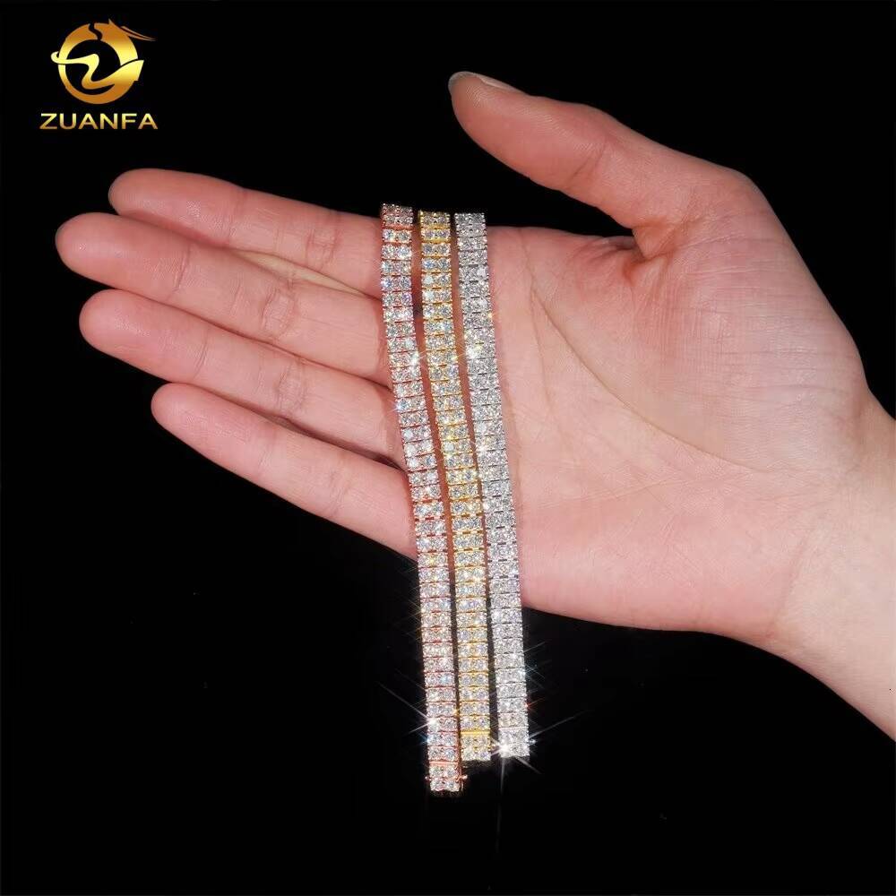 Luxury 2Rows 3mm Diamond Bracelet Hip Hop Jewelry Unisex VVS Moissanite Iced Out 925 Silver Tennis Bracelet Pass Diamond Tester