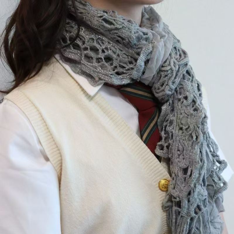 T538 new Japanese long solid color knitted warm scarf fashionable versatile neck scarf sweet literary scarf silk scarf