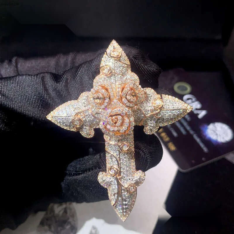 Fine Jewelry Iced Out 3D Sterg Sier Hip Hop VVS Moissanite Cross Pendant Pass Dia Tester