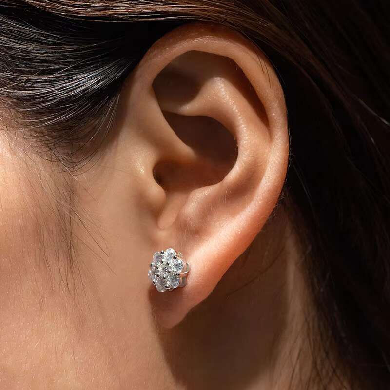 Luxury 925 Sterling Silver Moissanite Diamond Cluster Flower Stud Earrings Jewelry Women Men Earrings