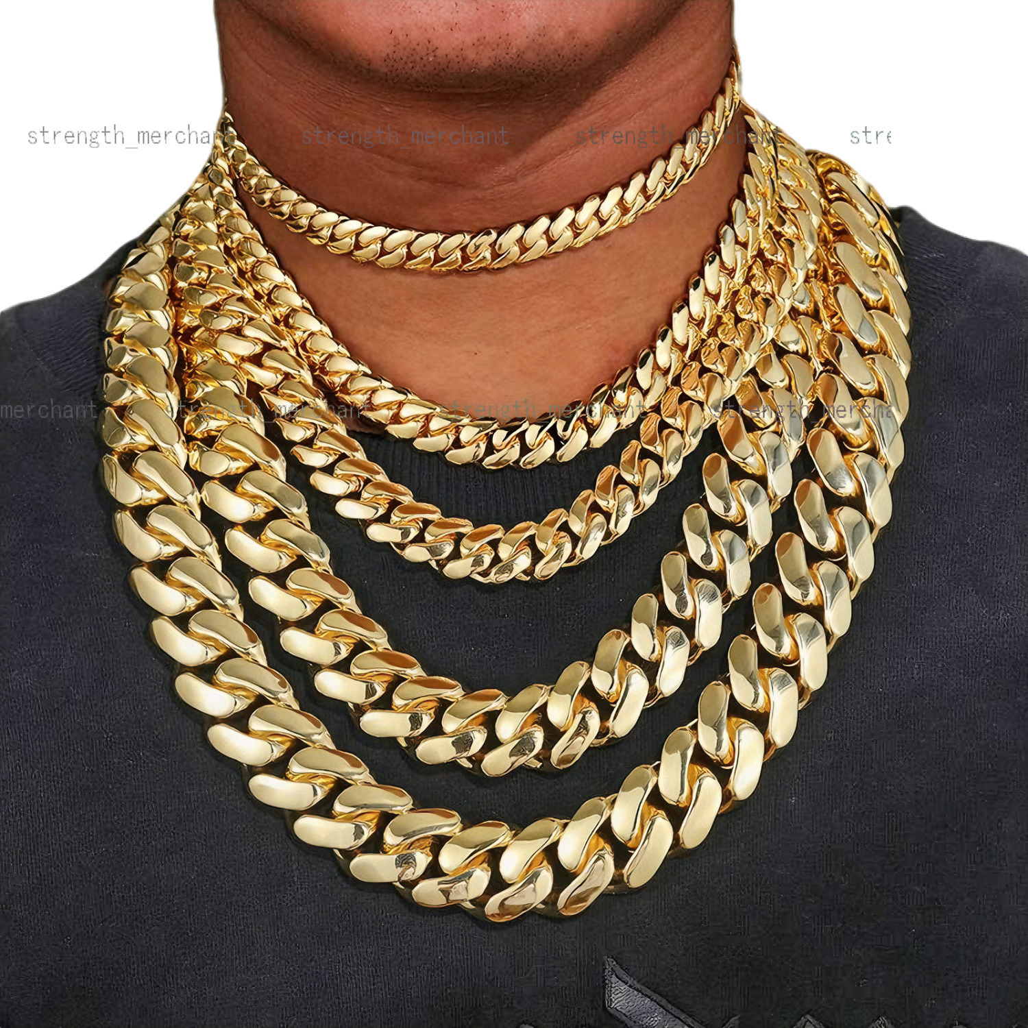Wholesale Choker 14K 18k Gold Plated Cuban Link Chain 10mm-25mm Heavy Solid Brass Miami Cuban Chains Bracelet Necklace for Men