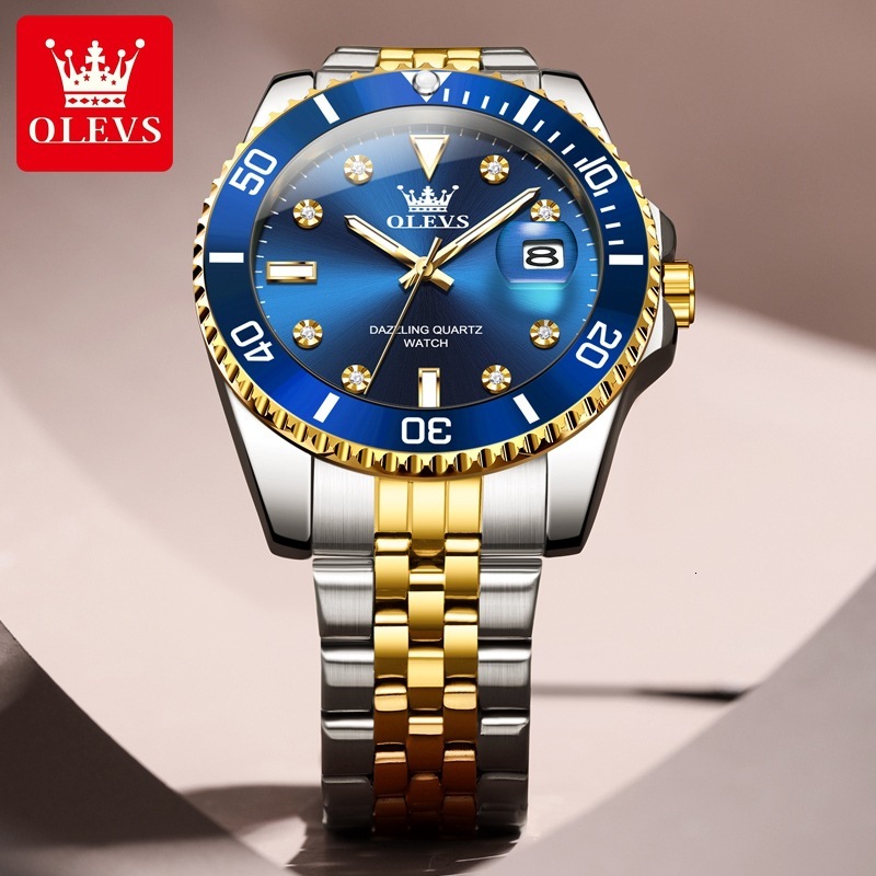 OLEVS Brand Designer Men's Green Water Ghost Style Men's Watches Men's Perpetual Calendar Steel Band Quartz Watches Luxury Watches Free