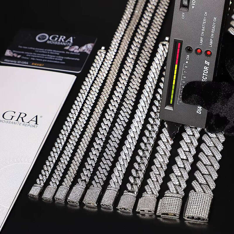6mm 8mm 13mm 15mm 18mm Pass Tester Pure Sier Full D VVS Moissanite Cuban Chain for Men and Women aaa
