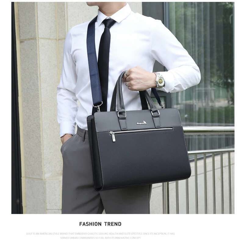 PU Leather Briefcase For Men Laptop Executive Designer Handbags Shoulder Business Male Messenger Crossbody Bag Portfolio