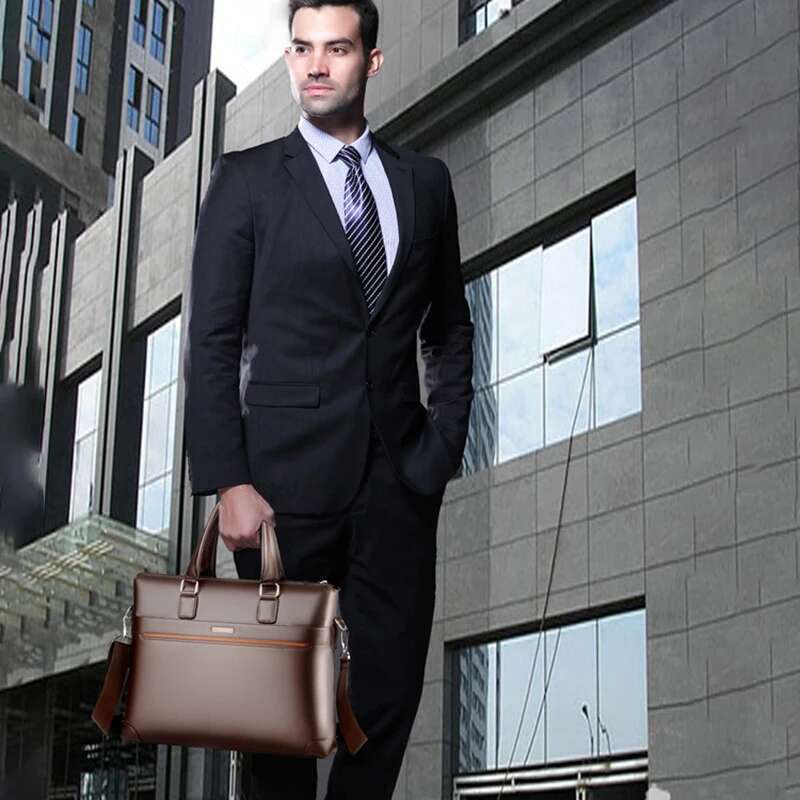 Kangaroo PU Leather Briefcases For Men Laptop Designer Document Business Tote Handbag Shoulder Square Side Porter Crossbody Bag