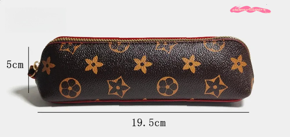 wholesale Simple Printed Pattern Brown Classic Vintage Leather Case Large Capacity Pencil Bag Bun Style ddmysept