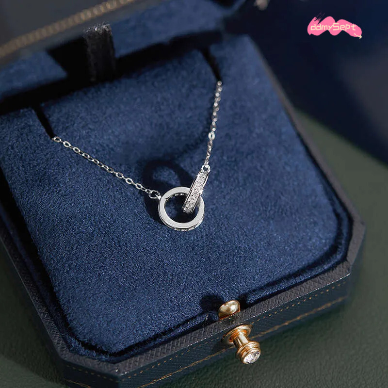 Necklace Designer luxury Double Circle pendant necklace for Women men Ins Style Zircon inlay Copper plated with silver Festival vacation gift ddmysept