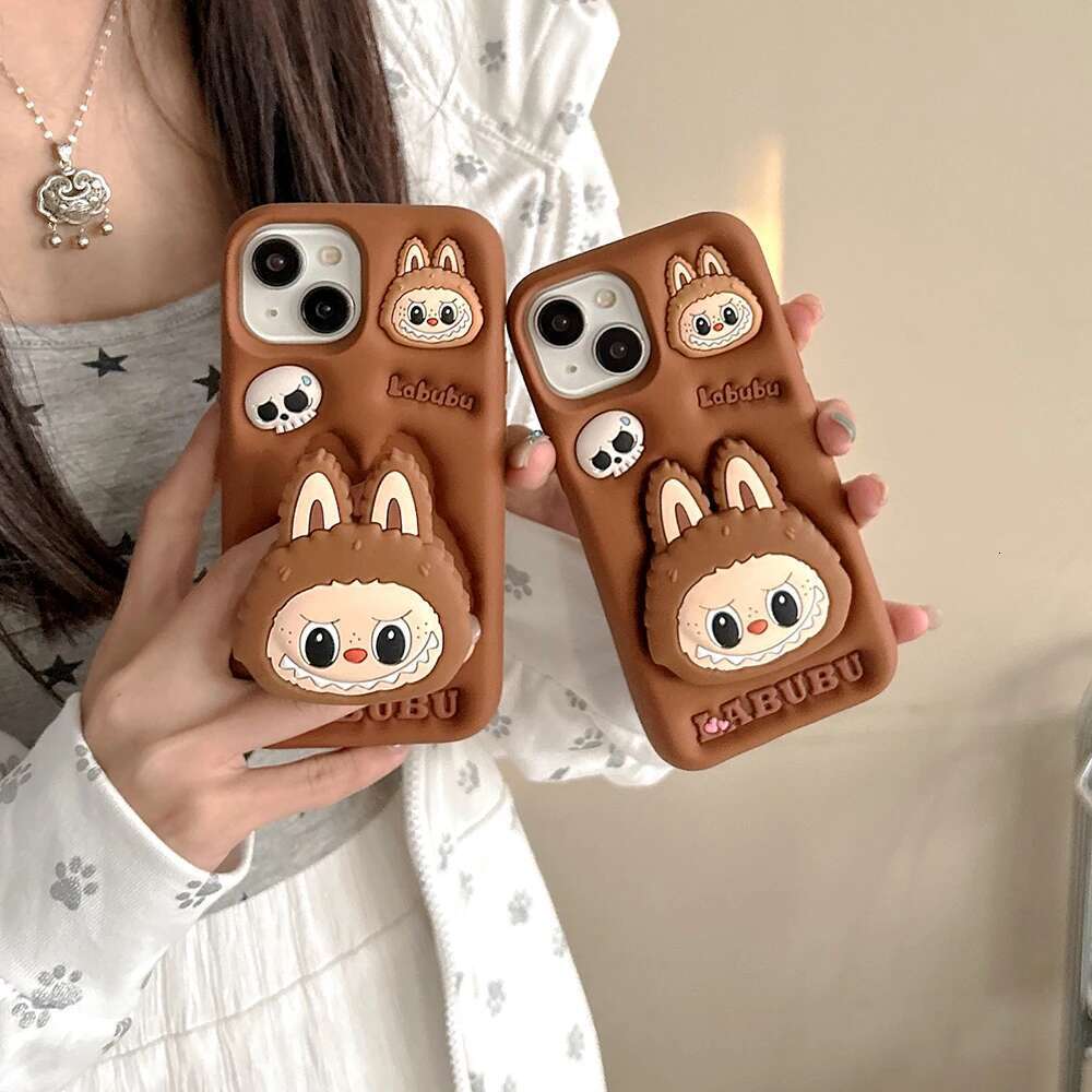 Kawaii Labubu Monsters Cover With Stand Holder Soft Silicone Case for iPhone 15 14 13 12 11 Pro Max
