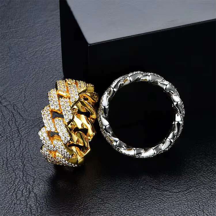 Hot Selling Fine Jewelry Gold Plated 925 Sterling Silver Hip Hop Iced Out Vvs Moissanite Diamond Cuban Link Ring