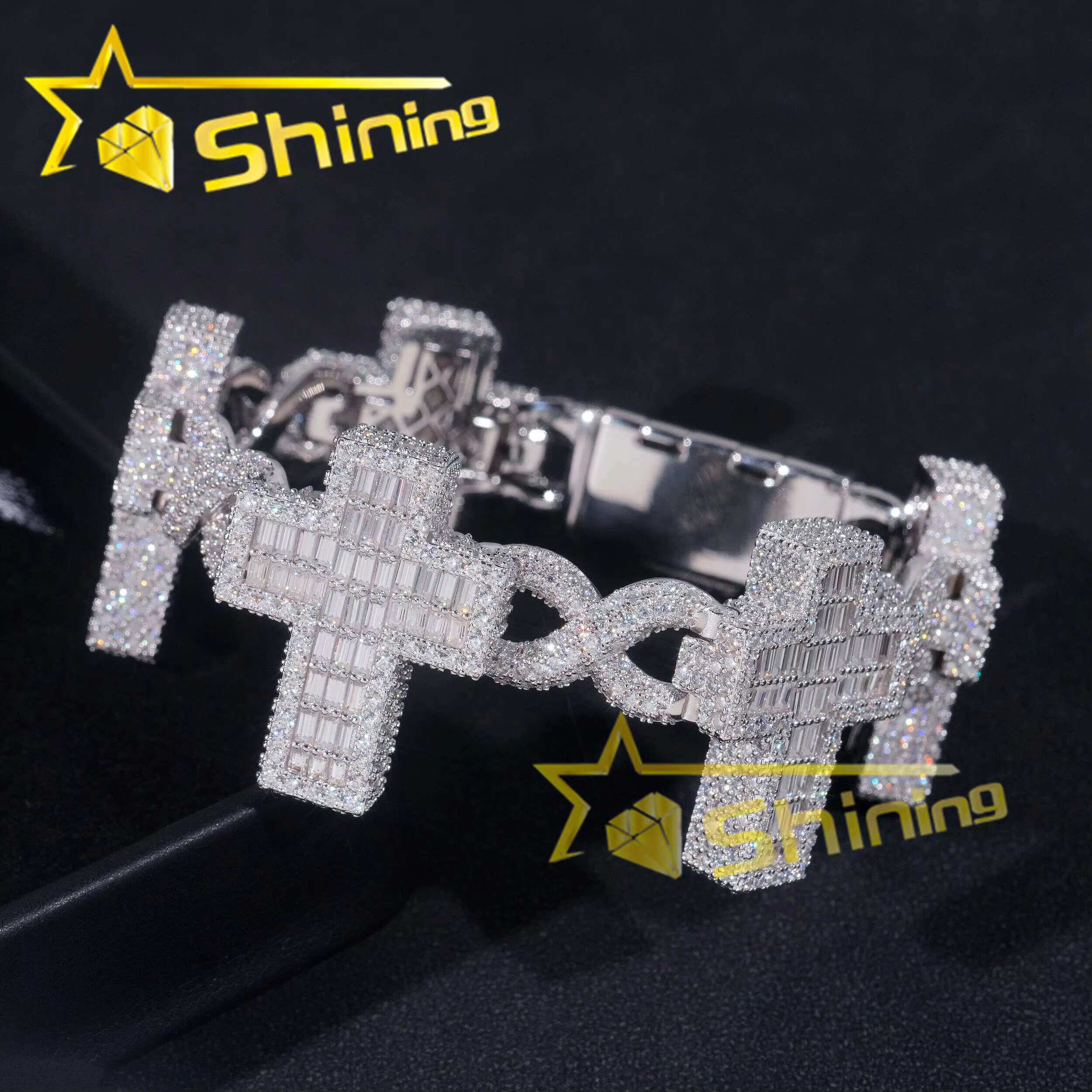 Luxury Big Cross Infinity Cuban Link Chain Sterling Silver 925 Moissanite Hip Hop Mens Bracelets
