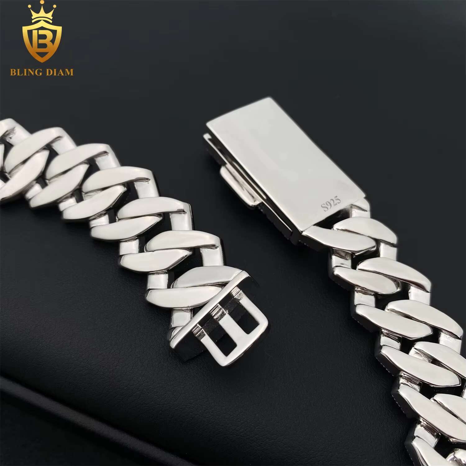 New Design 20MM Moissanite Cuban Chain Necklace High Quality Round Brilliant Cut Dia Sier