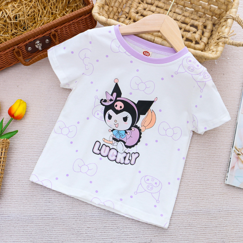 DISNEY Children's designer clothes with cartoon prints girls' clothes with color-blocking T-shirts summer children's clothing girls