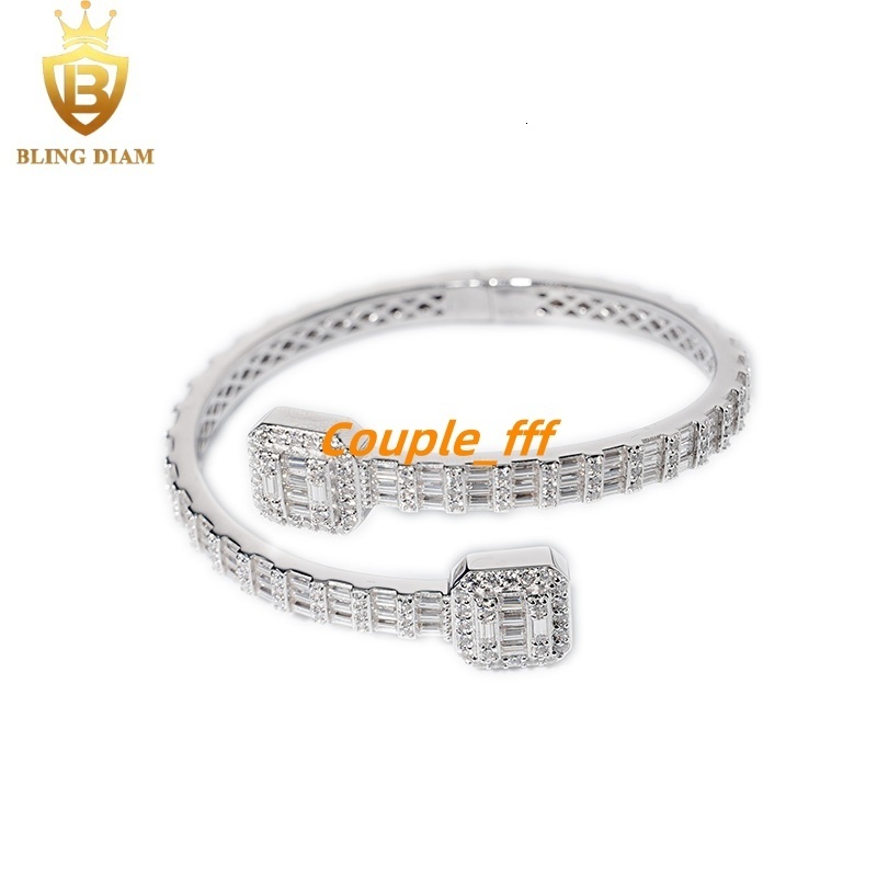 Fine Fashion Jewelry 6mm Open Square Bracelet 925 Sliver Iced Out Baguette Moissanite Cuban Link Bracelets
