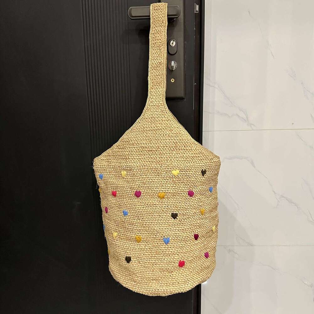 Ins Style Resort Beach Bag High Quality Lafite Grass Embroidered Bucket Beach Vacation Large Capacity Shoulder Bag Summer Colorful Point Versatile Cro