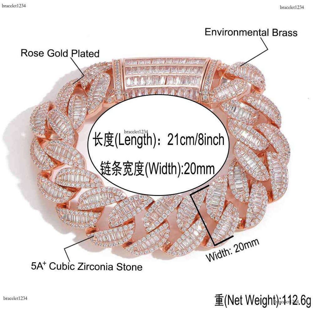 Luxury Hip Hop 20mm Rose Gold Blend Set t Square Ice out VVS Moissamite Cuban Chain Men's and Women's Necklace Bracelet Free delivery