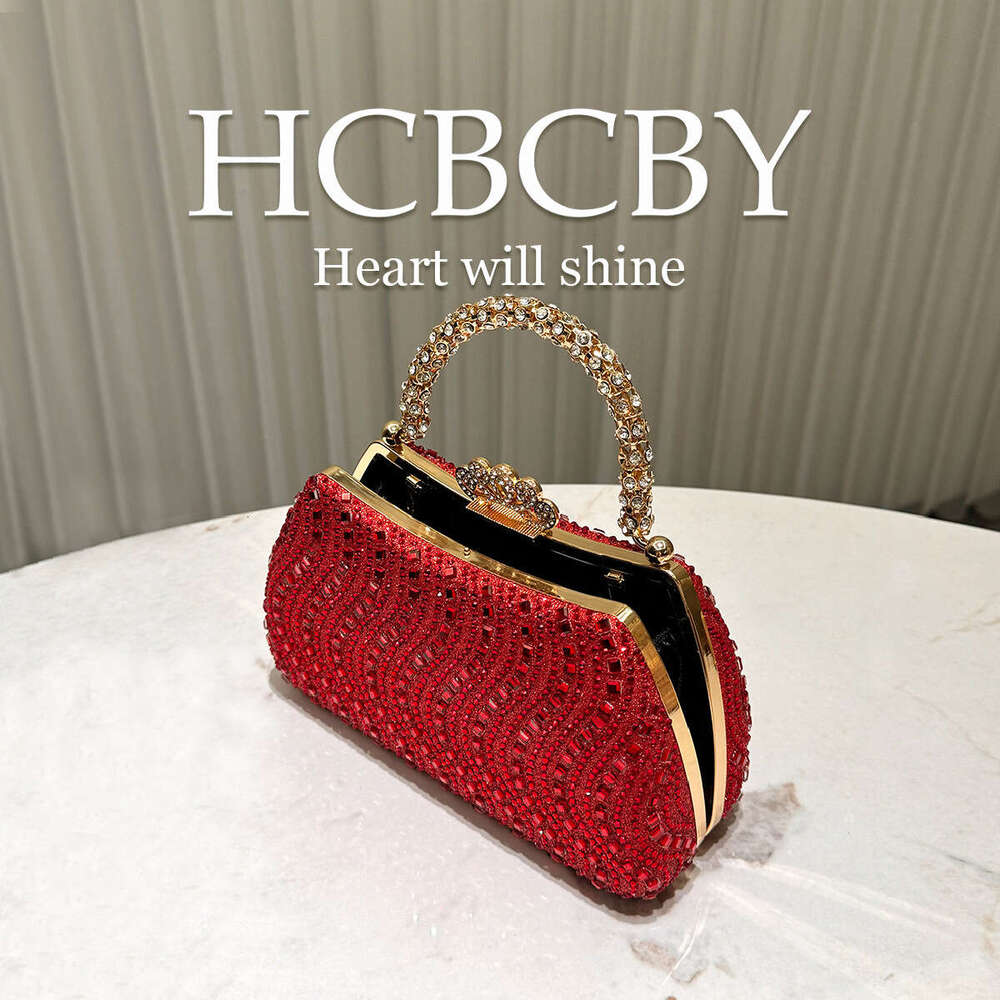 Red Shiny Gorgeous Rhinestone Decorative Handbag For Women With Fashionable Temperament, Elegant And Luxurious Handbag, Dinner Bag