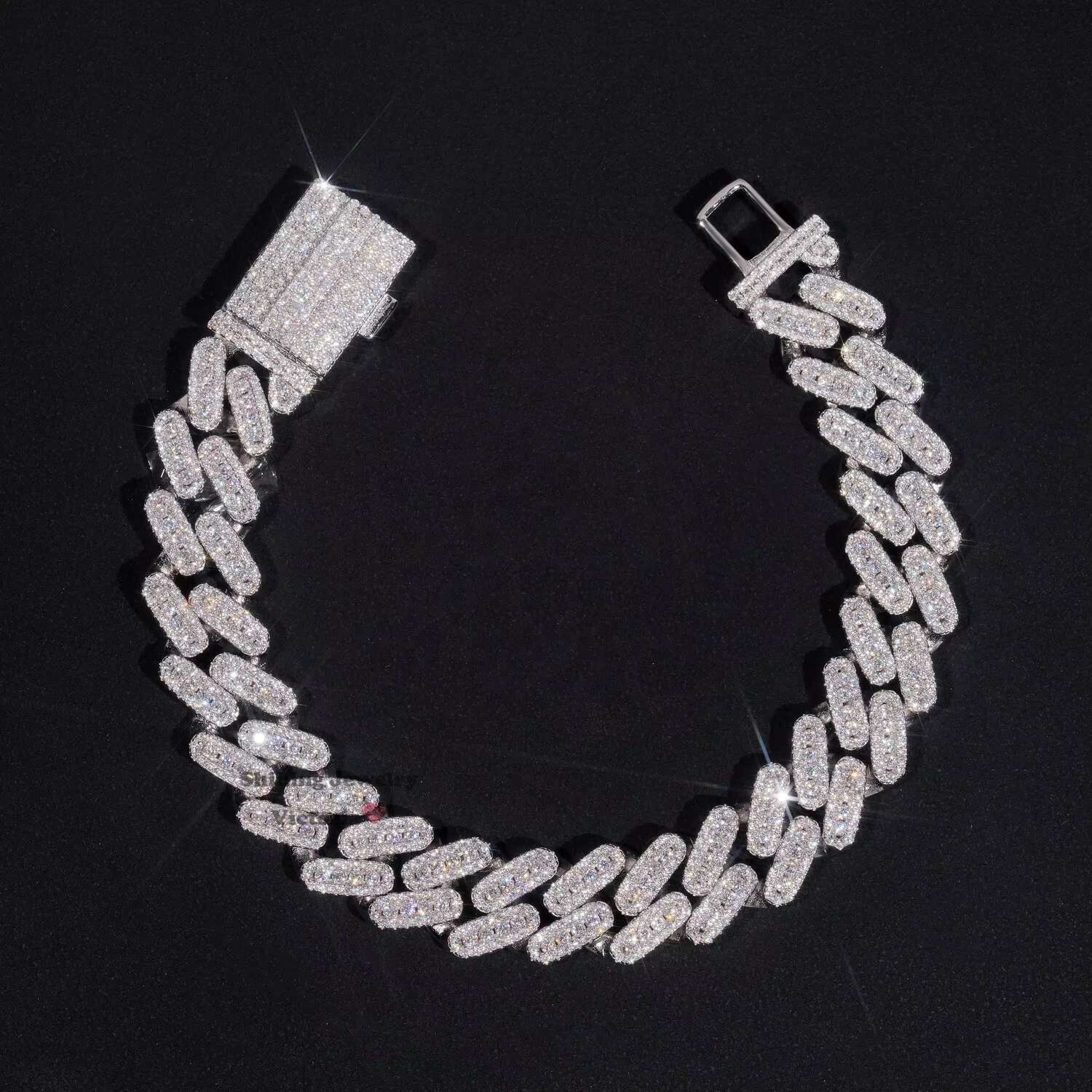 Iced Out Jewelry 13MM 925 Sterling Silver GRA Certificate Diamond Moissanite Cuban Link Bracelet Three Rows