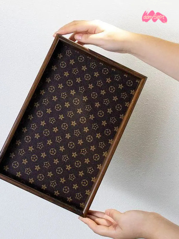 Walnut Color Leather Classic Floral Light Jewelry Bracelet Storage Living Dining Room Household Tray ddmysept