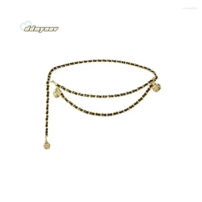 Chain Belts for Women Fashion Waist Belt with Metal Camellia, Versatile Dress Accessories ddmynov