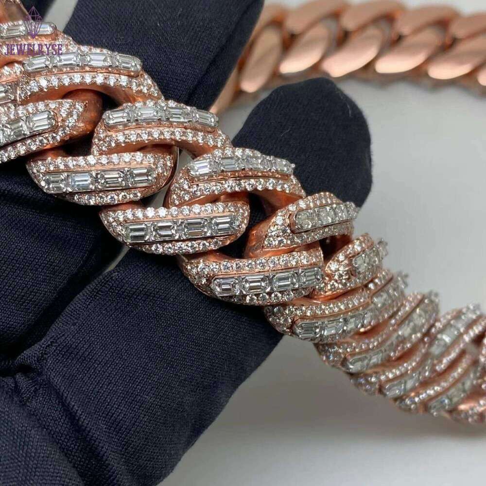 Miami Cuban chain passes 100% diamond testHigh Quality 20mm Cuban Silicon Stone Sterling Sier Rose Gold Chain