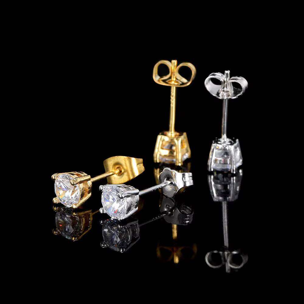NUOYA Hip-Hop Style Single 3A Cubic Zirconia Gold-Plated Earrings High-Quality Unisex Party Fashion Accessories