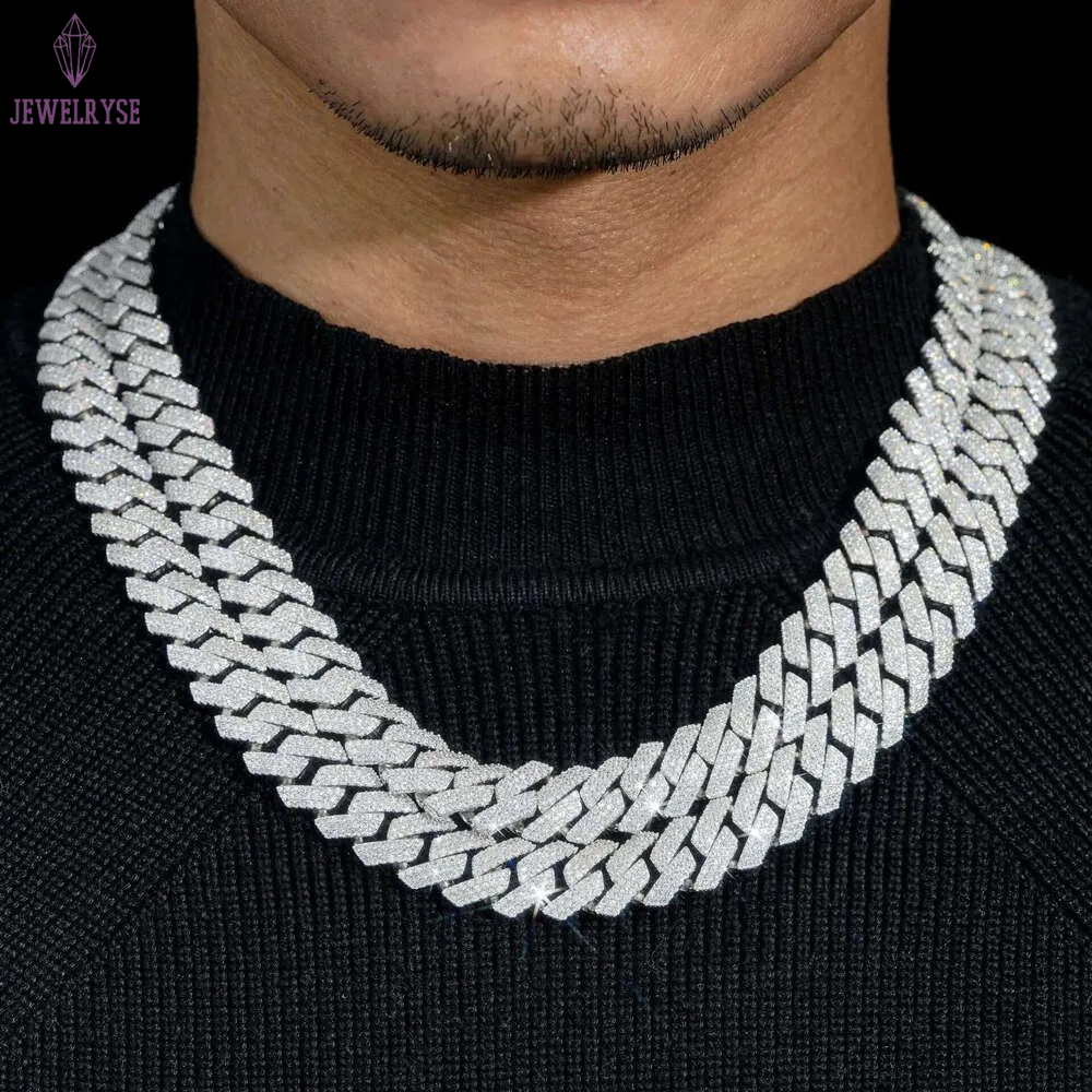 14mm 18-24inch Fine Jewelry Ice Out Flashing Mossanite Dia Necklace Sterling Sier VVS Moissanite Link Cuban Chain Bracelet