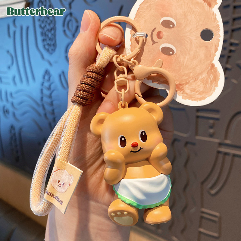 Cute Style Plush Ornament Genuine Trendy Butter Bear Keychain For Women Cute Cartoon Exquisite Doll Injection Molding Keychain Bag Pendant
