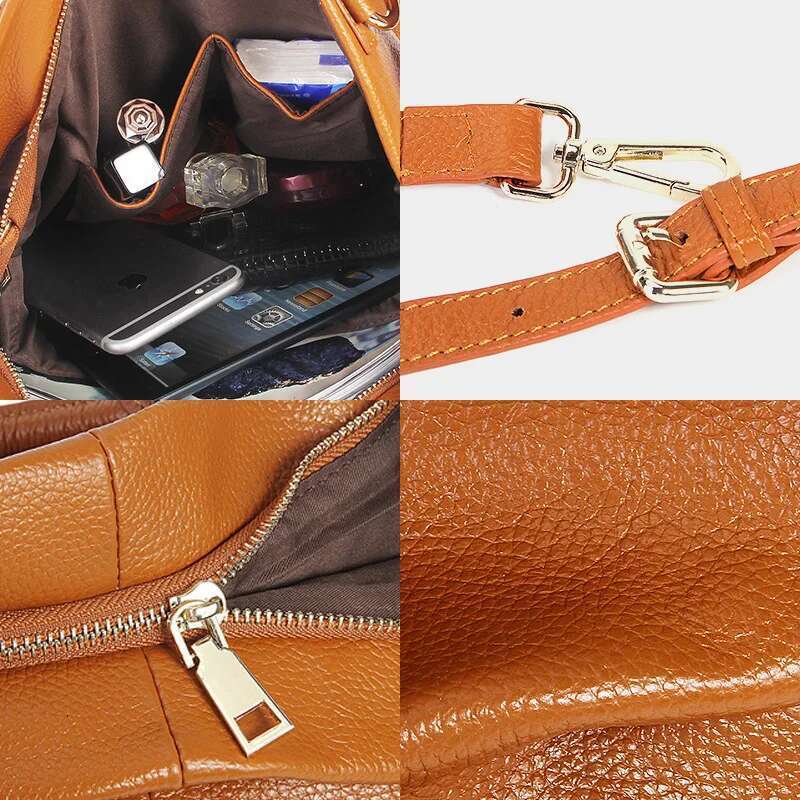 Zency Genuine Leather Brown Hobo Handbag Women Casual Tote Large Capacity Elegant Crossbody Messenger Purse Straps Bag Bag